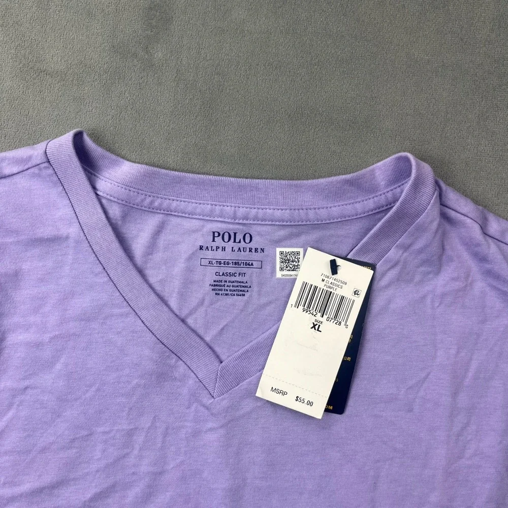 Polo Ralph Lauren V-Neck T-Shirt XL Purple Cotton Classic Fit NWT Flaw MSRP $55